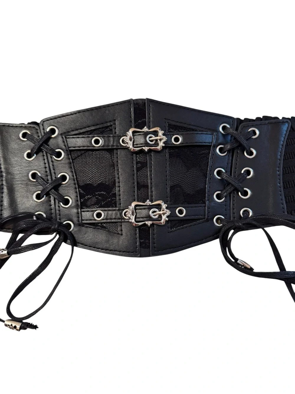 Corset Belt Size XL Black Faux Leather Stretch Lace Up Pirate Steampunk Cosplay